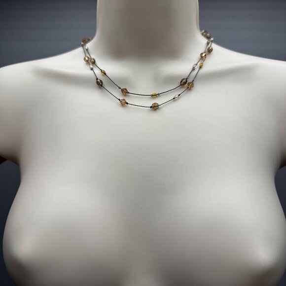 JNY Layered Crystal Bead Necklace – Smoky Quartz & Amber Tones - Picture 4 of 4